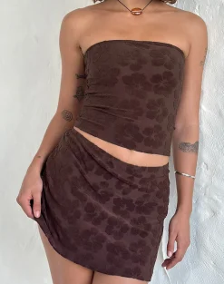 Motel Rocks Co-Ords | Printed Skirts-Oruto Skirt in Hibiscus Terry Brown HibiscusTerryBrown