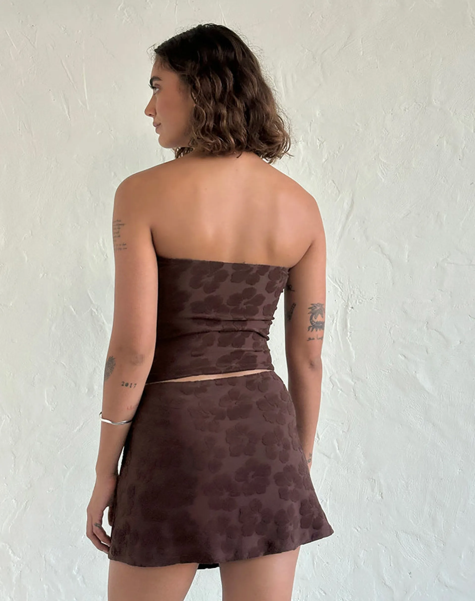 Motel Rocks Co-Ords | Printed Skirts-Oruto Skirt in Hibiscus Terry Brown HibiscusTerryBrown