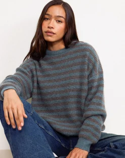 Motel Rocks Jumpers-Orvala Knit Jumper in Slate and Brown Stripe