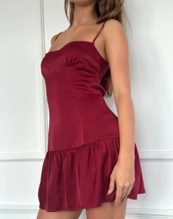 Motel Rocks Mini Dresses-Oshi Open Back Mini Dress in Satin Red