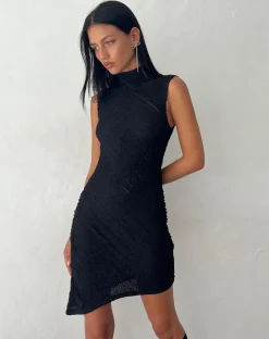 Motel Rocks Bodycon Dresses | Little Black Dresses-Ottilie Textured Asymmetric Mini Dress in Black