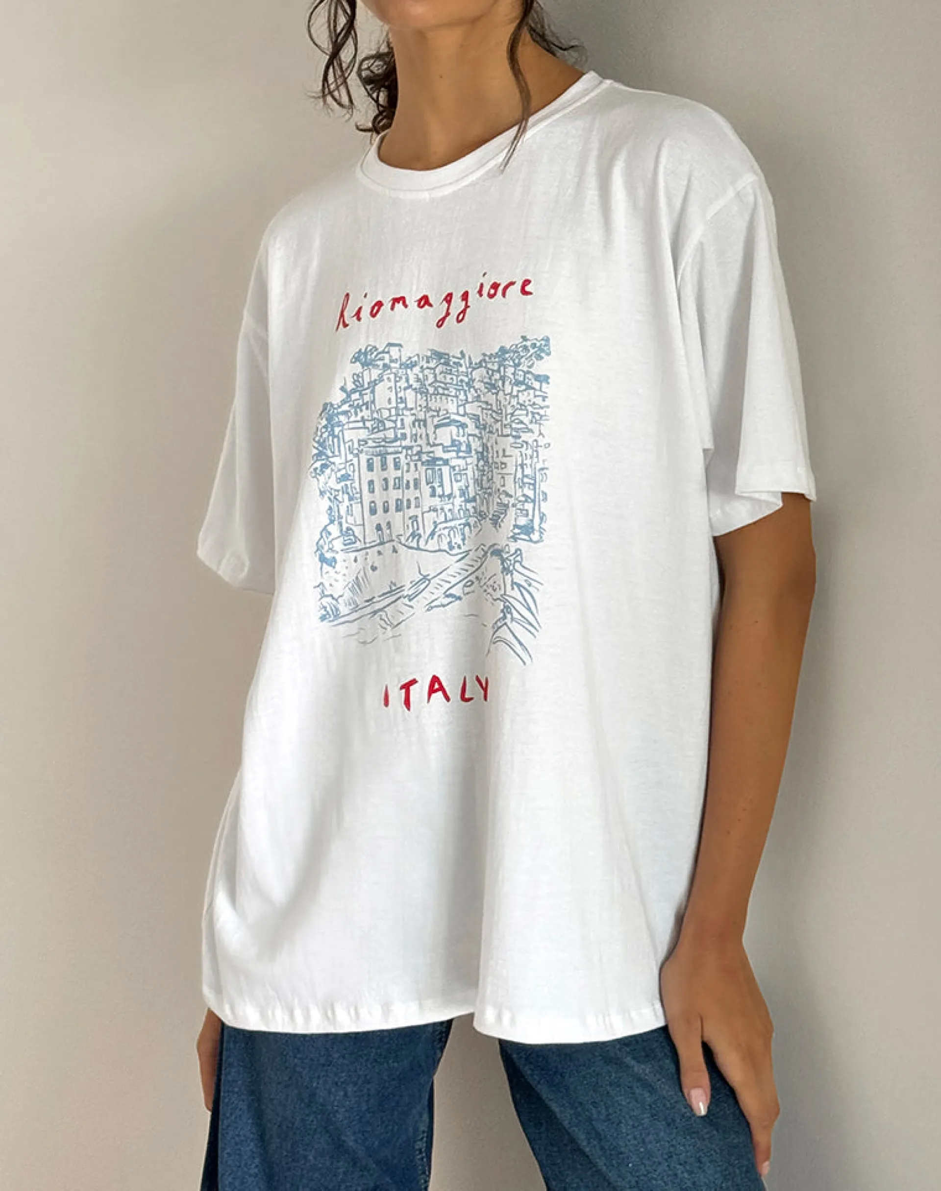 Motel Rocks Tees-Oversized Basic Tee in Riomaggiore Italy White RiomaggioreItalyWhite