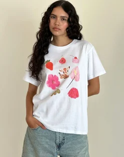 Motel Rocks Basic Tops | Printed Tops-Oversized Basic Tee in White Cuties whitecuties