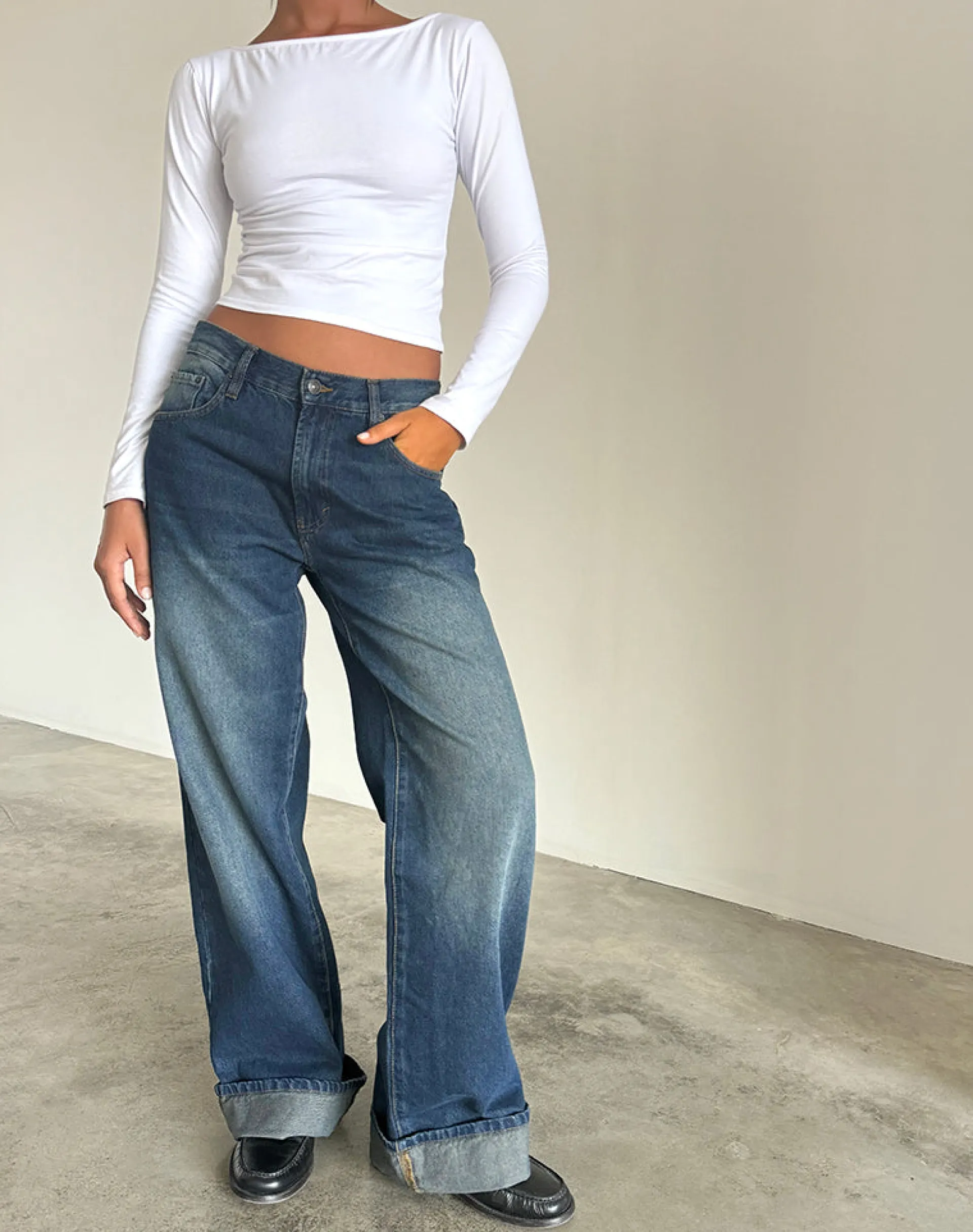 Motel Rocks Wide Leg Pants | Low Rise Pants-Oversized Dad Low Rise Jeans in Dark Vintage DarkVintage