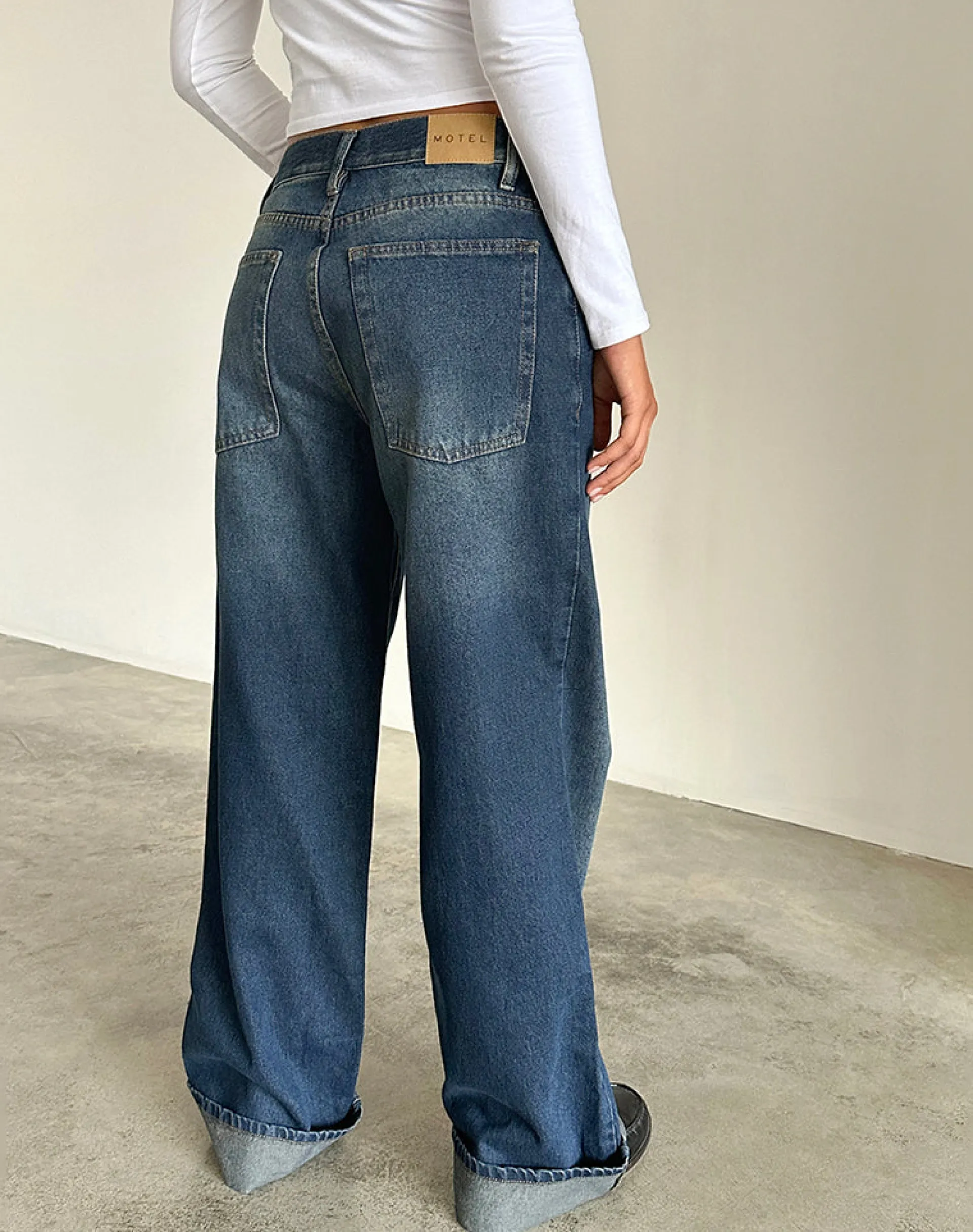 Motel Rocks Wide Leg Pants | Low Rise Pants-Oversized Dad Low Rise Jeans in Dark Vintage DarkVintage