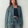 Motel Rocks Basics-Oversized Denim Jacket in Brown Blue Acid BrownBlueAcid