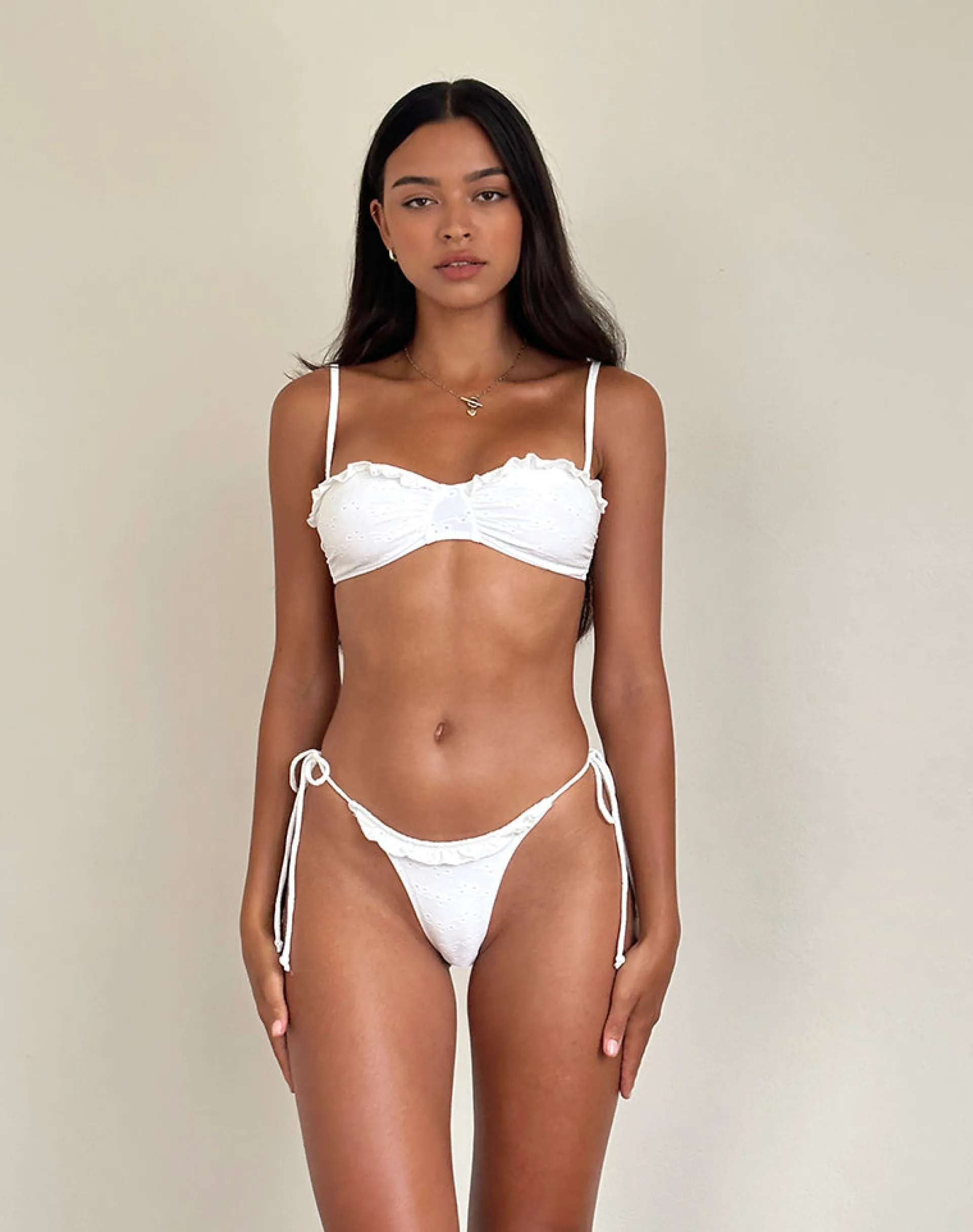 Motel Rocks Swimwear-Pafriza Bikini Top with Frill in Broderie White BroderieWhite