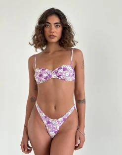 Motel Rocks Swimwear-Pali Bikini Top in Bright Floral Orange and Purple BrightFloralOrangeandPurple