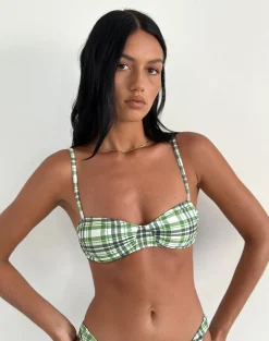 Motel Rocks Swimwear-Pali Bikini Top in Green Tartan GreenTartan