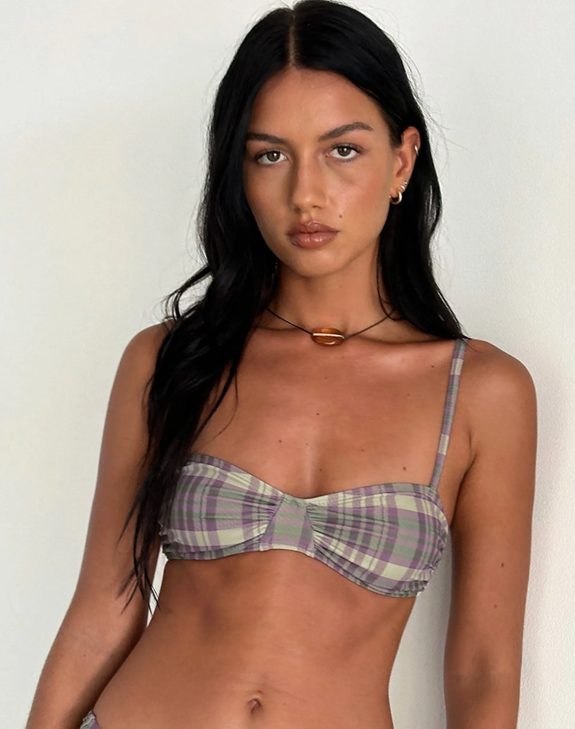 Motel Rocks Swimwear-Pali Bikini Top in Purple Tartan PurpleTartan