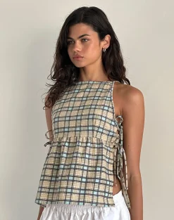 Motel Rocks Basic Tops | Vest Tops-Palsi Loose Sleeveless Top in Pastel Blue Tartan pastelbluetartan