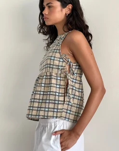 Motel Rocks Basic Tops | Vest Tops-Palsi Loose Sleeveless Top in Pastel Blue Tartan pastelbluetartan