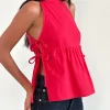 Motel Rocks Vest Tops | Shirts And Blouses-Palsi Tie Side Sleeveless Top in Tango Red TangoRed
