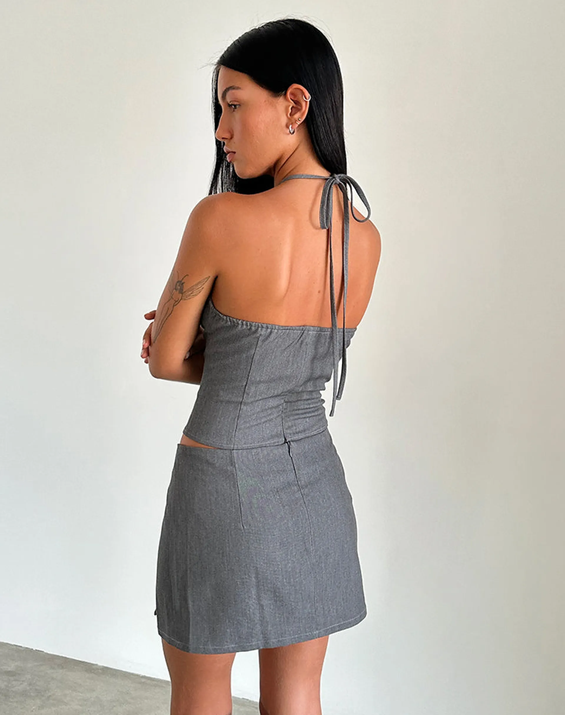 Motel Rocks Tailoring | Co-Ords-Pamela Mini Skirt in Tailoring Charcoal