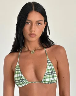 Motel Rocks Swimwear-Pami Bikini Top in Green Tartan GreenTartan