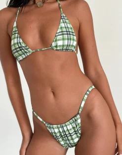 Motel Rocks Swimwear-Pami Bikini Top in Green Tartan GreenTartan