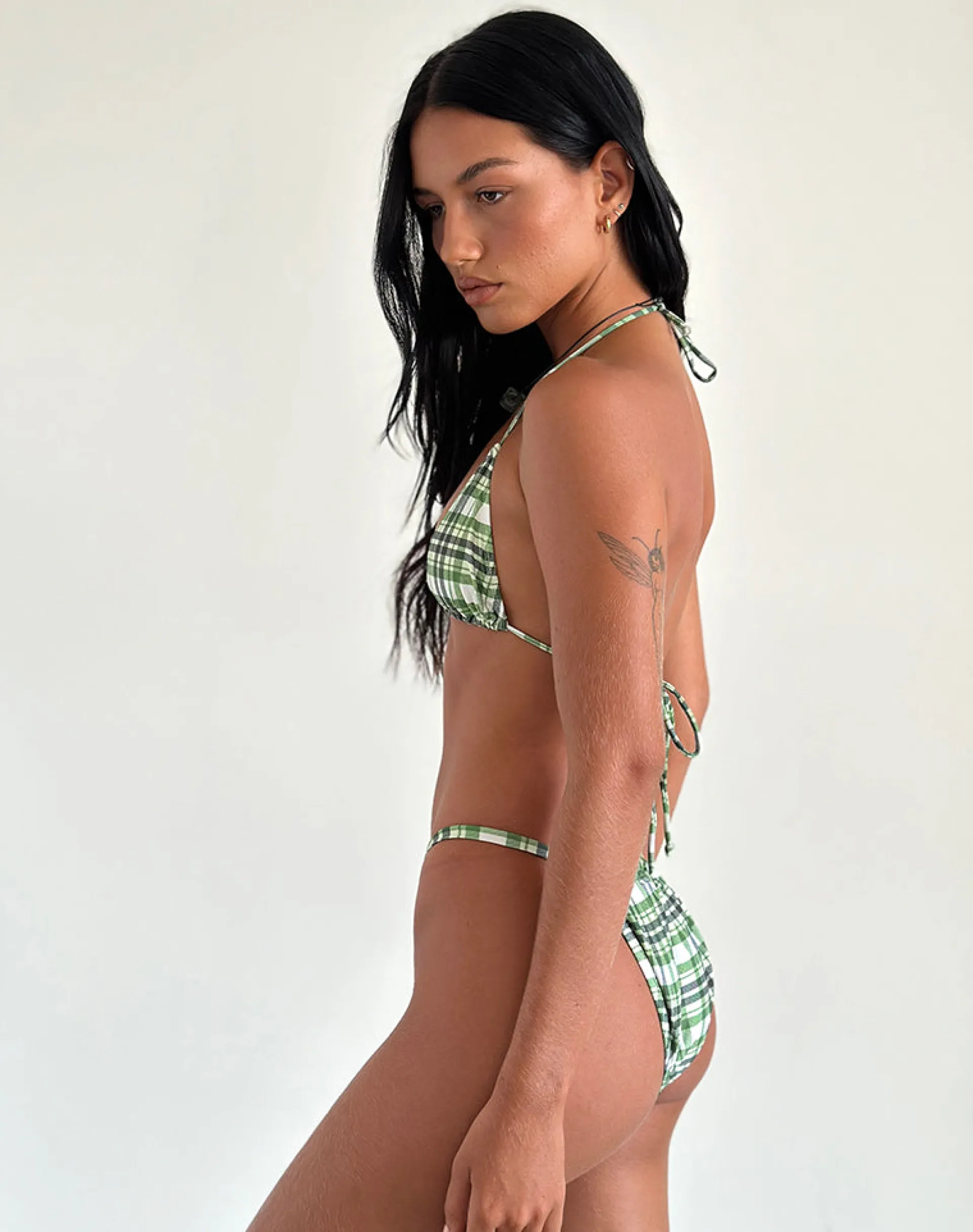 Motel Rocks Swimwear-Pami Bikini Top in Green Tartan GreenTartan