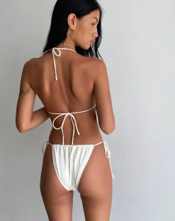 Motel Rocks Swimwear-Pami Bikini Top in Ivory with Black Bow ivorywithblack