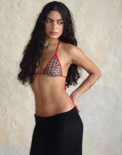 Motel Rocks Swimwear-Pami Bikini Top in Rar Leopard with Contrast Ties RarLeopardwithContrastTies