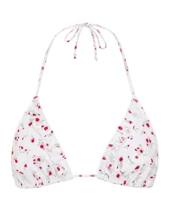 Motel Rocks Swimwear-Pami Bikini Top in Red Floral Beige Gingham with Ruffle RedFloralBeigeGinghamwithRuffle