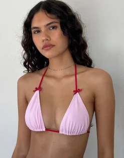 Motel Rocks Swimwear-Pami Bikini Top in Sakura Shimmer with Red Strap and Bow SakuraShimmerwithRedStrapandBow