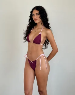 Motel Rocks Swimwear-Pami Bikini Top in Wine Shimmer with Sakura Strap and Bow WineShimmerwithSakuraStrapandBow