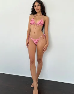 Motel Rocks Swimwear-Pamita Bikini Top in Pink Floral Bloom with Picot Trim PinkFloralBloomwithPicotTrim