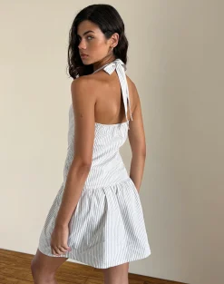Motel Rocks Printed Dresses | Day Dresses-Panja Mini Dress in Small Stripe Vertical Grey