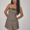 Motel Rocks Bandeau Dresses | Mini Dresses-Panola Mini Dress in Micro Check Brown