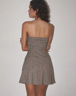 Motel Rocks Bandeau Dresses | Mini Dresses-Panola Mini Dress in Micro Check Brown