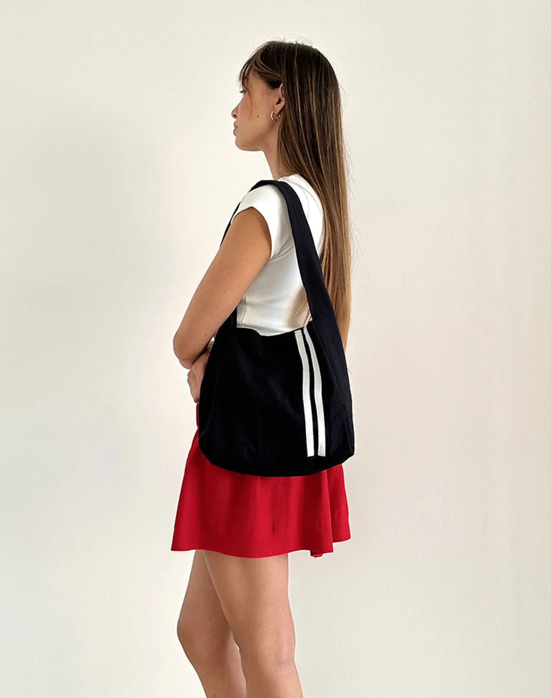Motel Rocks Accessories-Pardi Canvas Bag in Black with White Stripe BlackwithWhiteStripe