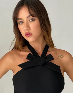 Motel Rocks Bodycon Dresses | Party Dresses-Parvat Bow Detail Halterneck Mini Dress