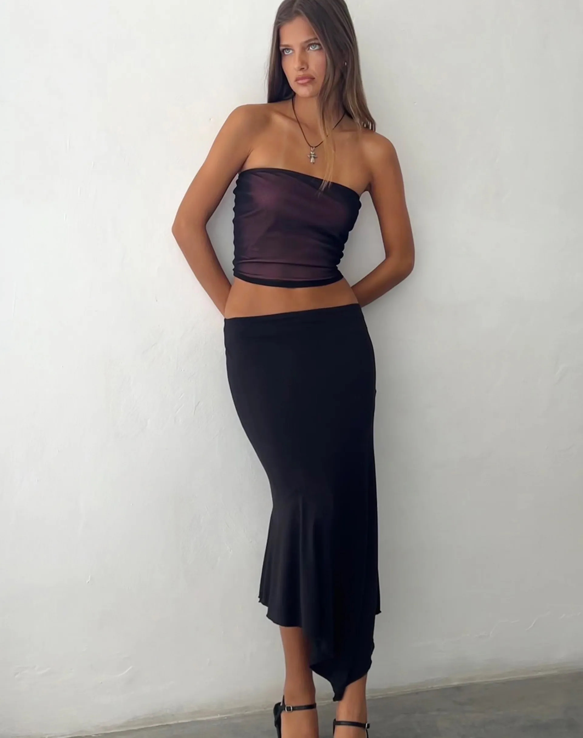 Motel Rocks Bandeau Tops-Peggy Bandeau Top in Black with Pink Lining blackwithpinklining