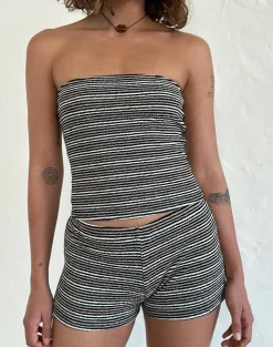 Motel Rocks Co-Ords | Basic Tops-Peggy Bandeau Top in Black and Brown Stripe BlackandBrownStripe