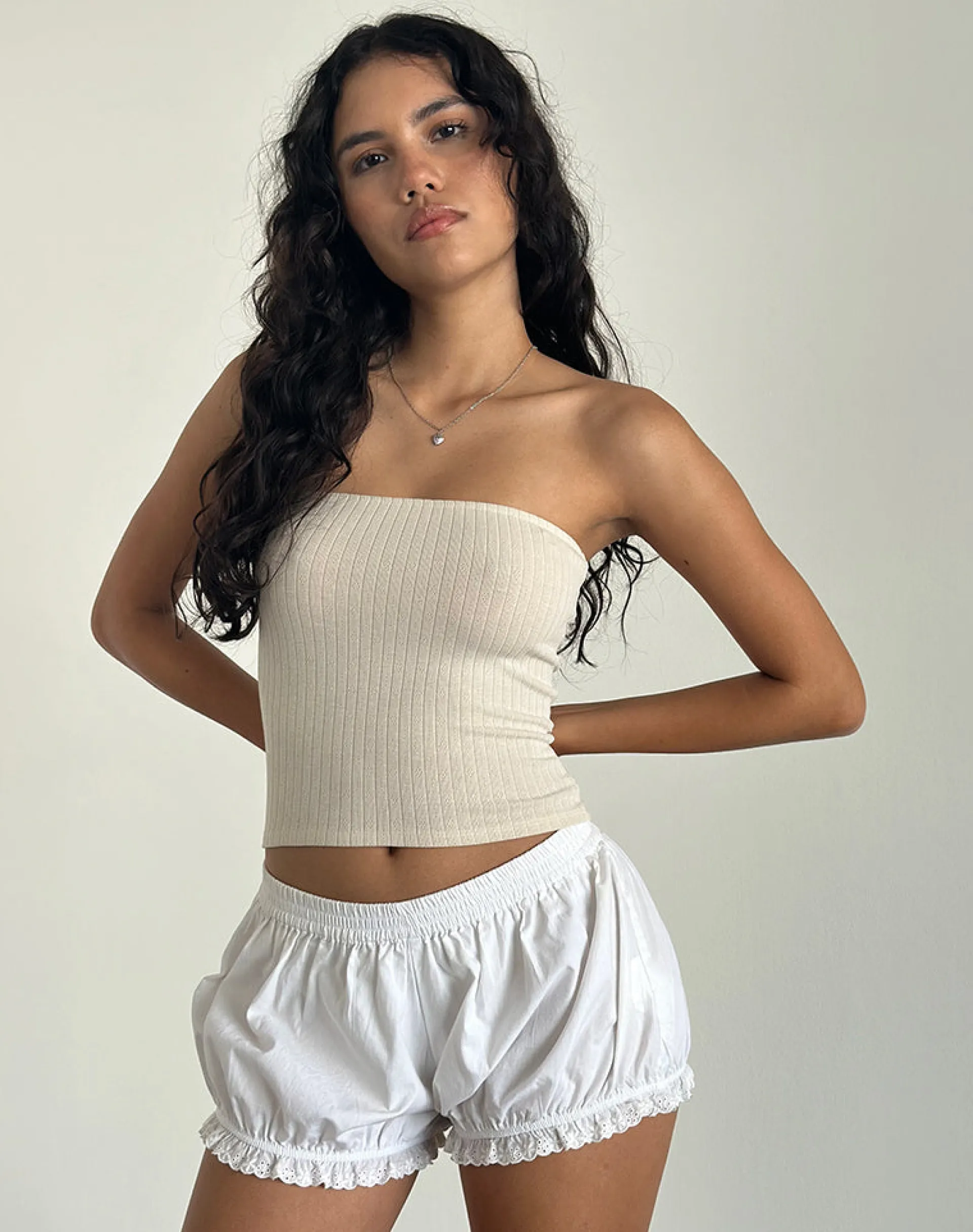 Motel Rocks Basics | Basic Tops-Peggy Bandeau Top in Pointelle Nude PointelleNude