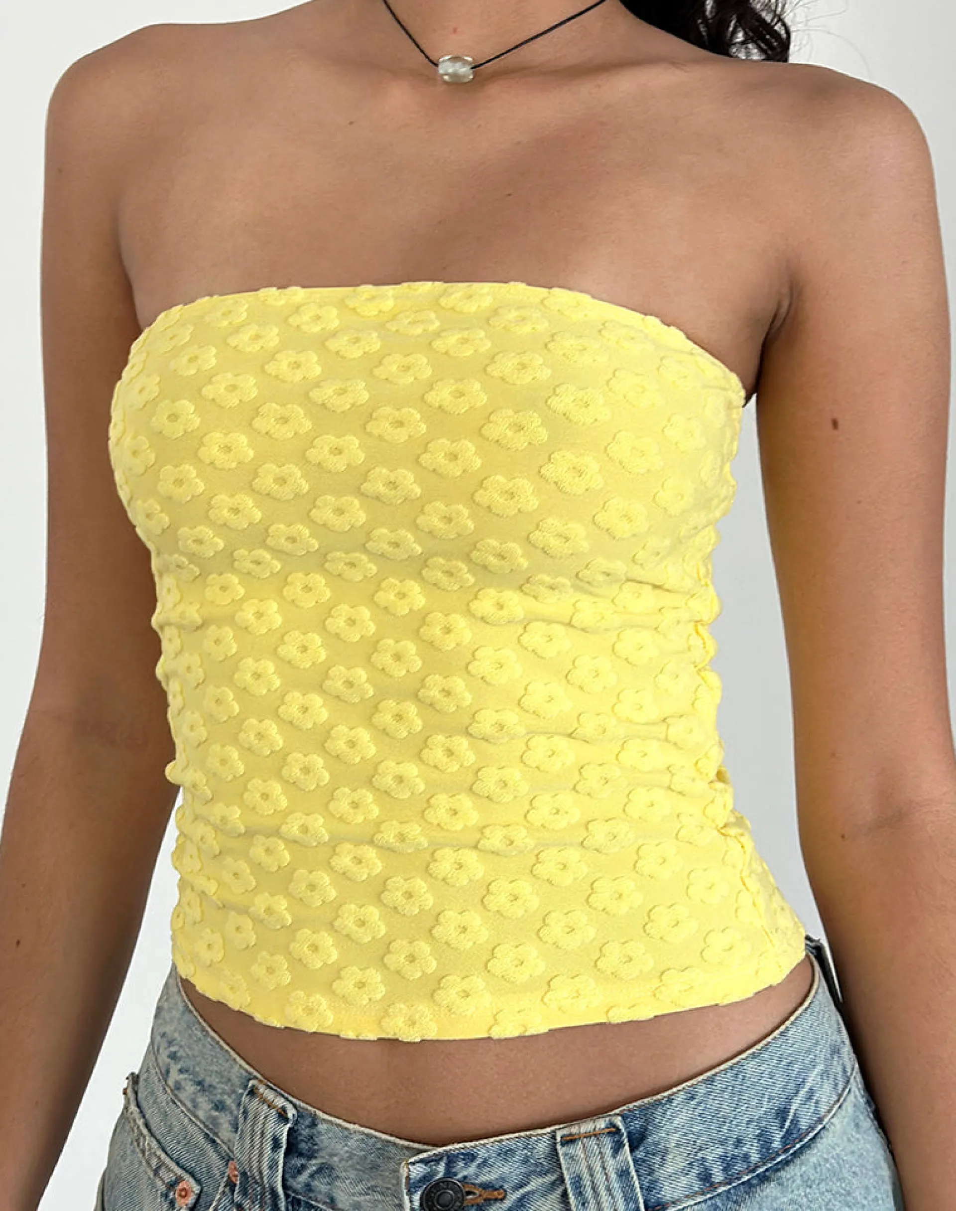 Motel Rocks Basic Tops | Printed Tops-Peggy Bandeau Top in Terry Yellow Mini Floral TerryYellowMiniFloral