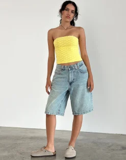 Motel Rocks Basic Tops | Printed Tops-Peggy Bandeau Top in Terry Yellow Mini Floral TerryYellowMiniFloral