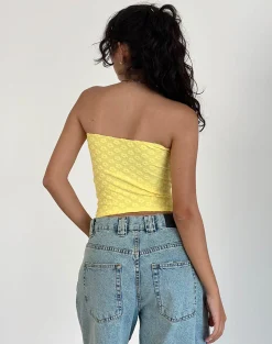 Motel Rocks Basic Tops | Printed Tops-Peggy Bandeau Top in Terry Yellow Mini Floral TerryYellowMiniFloral