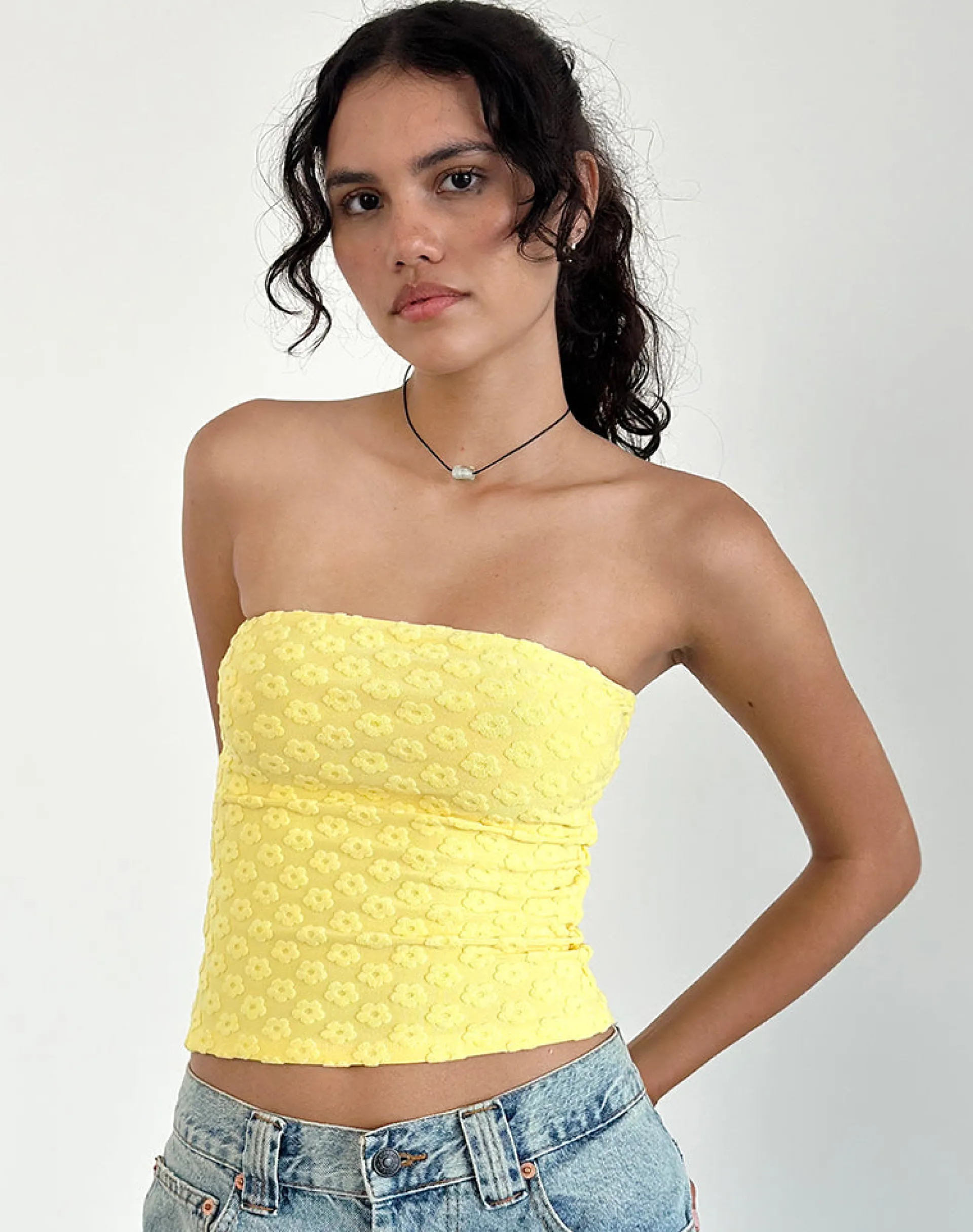 Motel Rocks Basic Tops | Printed Tops-Peggy Bandeau Top in Terry Yellow Mini Floral TerryYellowMiniFloral