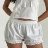 Motel Rocks Loungewear-Picu Frill Hem Shorts in Poplin White PoplinWhite