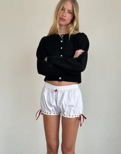 Motel Rocks Basics | Co-Ords-Picuta Brief Shorts in White with Red Trim