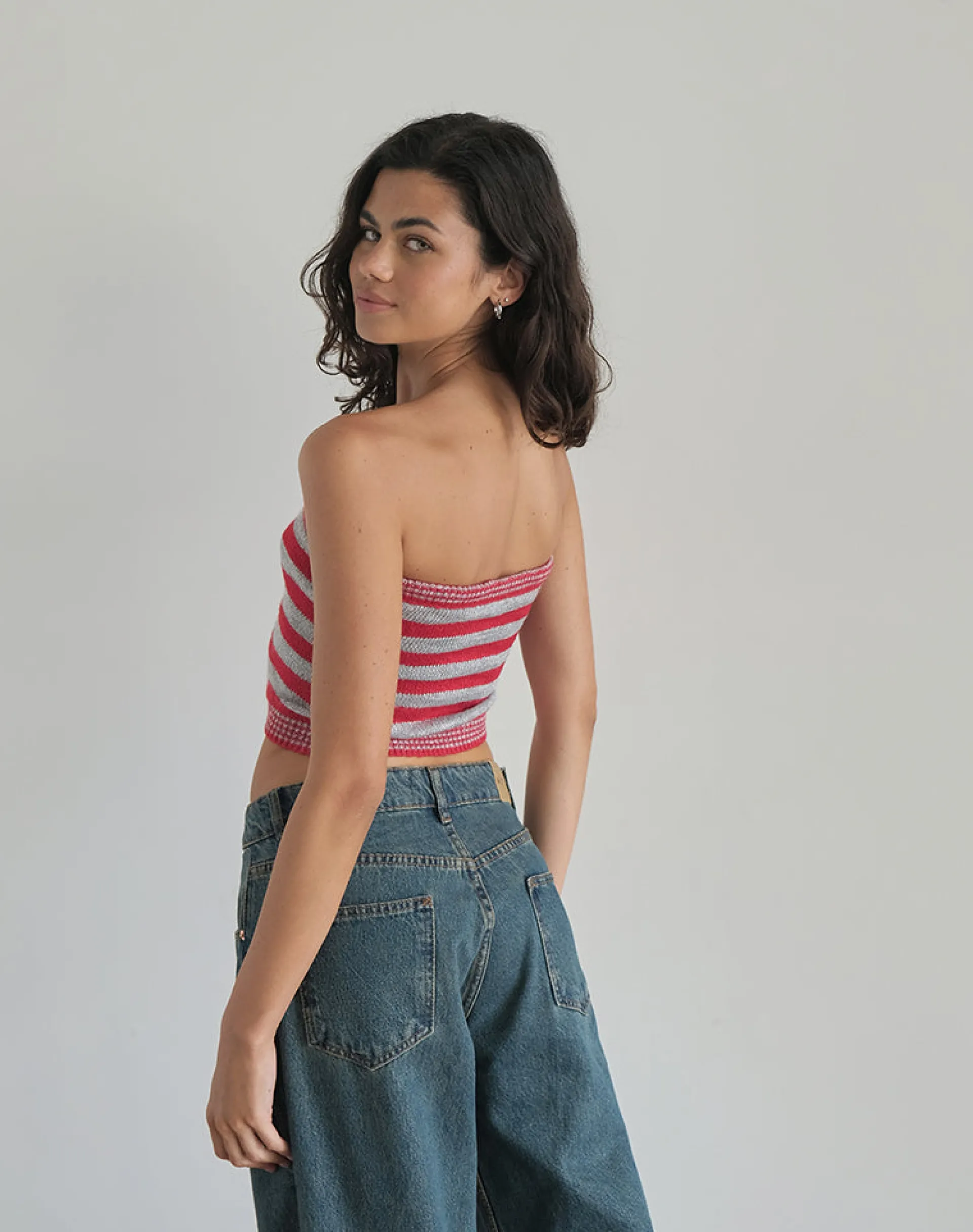 Motel Rocks Co-Ords | Printed Tops-Pihla Tube Top in Red and Grey Stripe