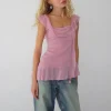 Motel Rocks Going Out Tops-Piro Ruffle Longline Top in Light Plum lightplum