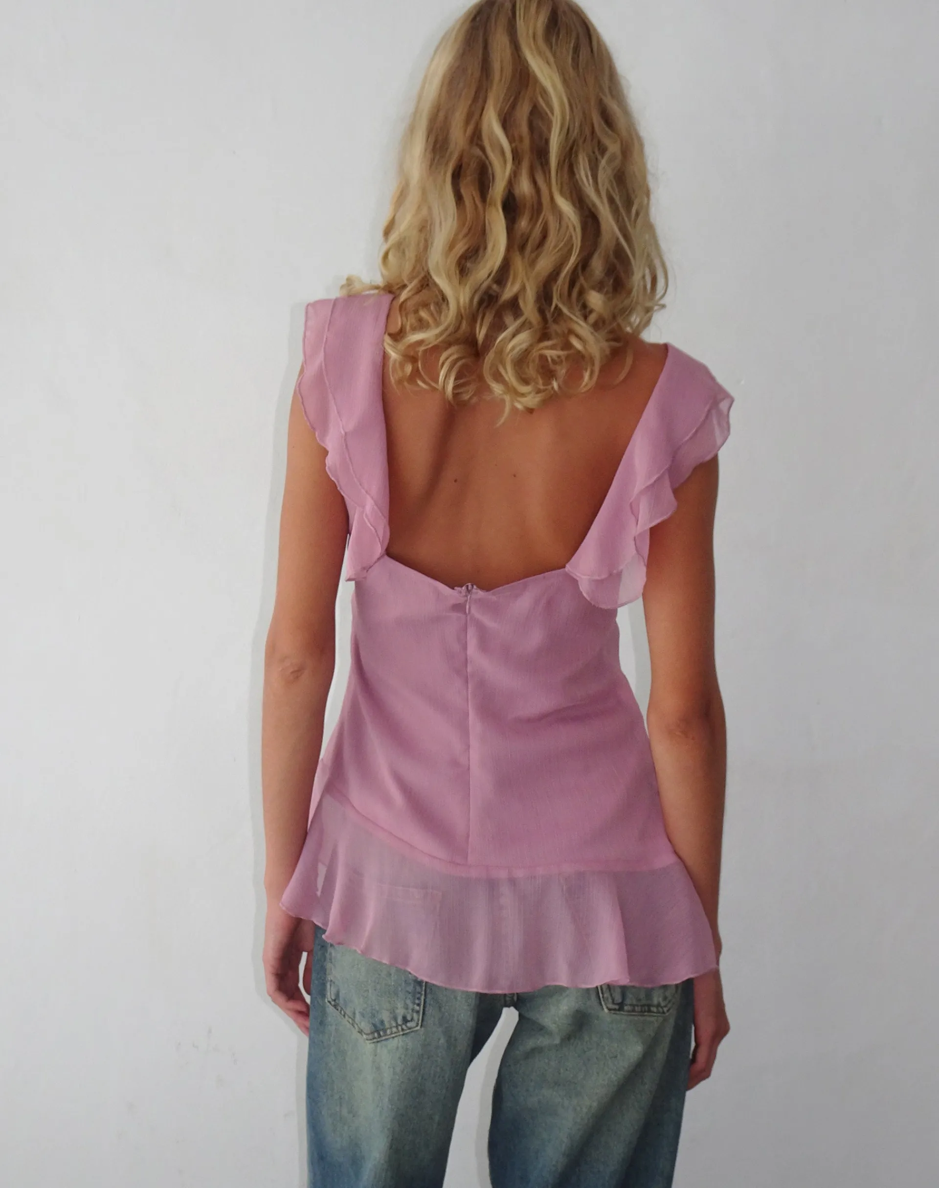 Motel Rocks Going Out Tops-Piro Ruffle Longline Top in Light Plum lightplum