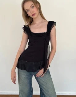 Motel Rocks Going Out Tops-Piro Top in Chiffon Black ChiffonBlack