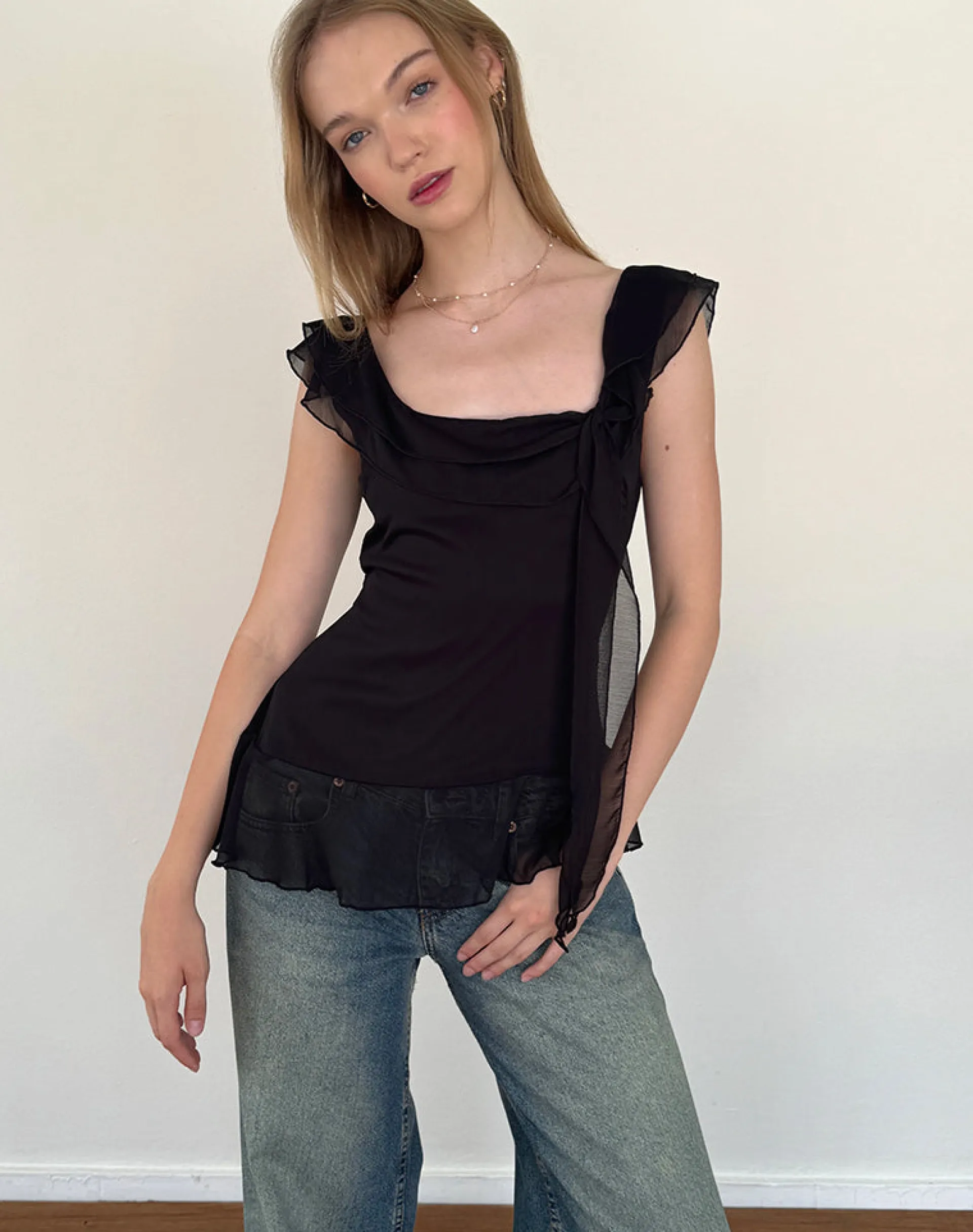 Motel Rocks Going Out Tops-Piro Top in Chiffon Black ChiffonBlack