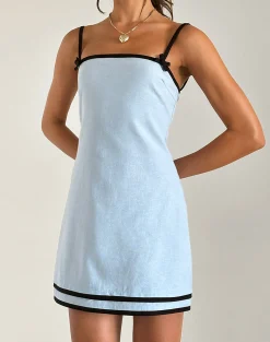 Motel Rocks Party Dresses | Mini Dresses-Plasina Mini Dress in Linen Blue