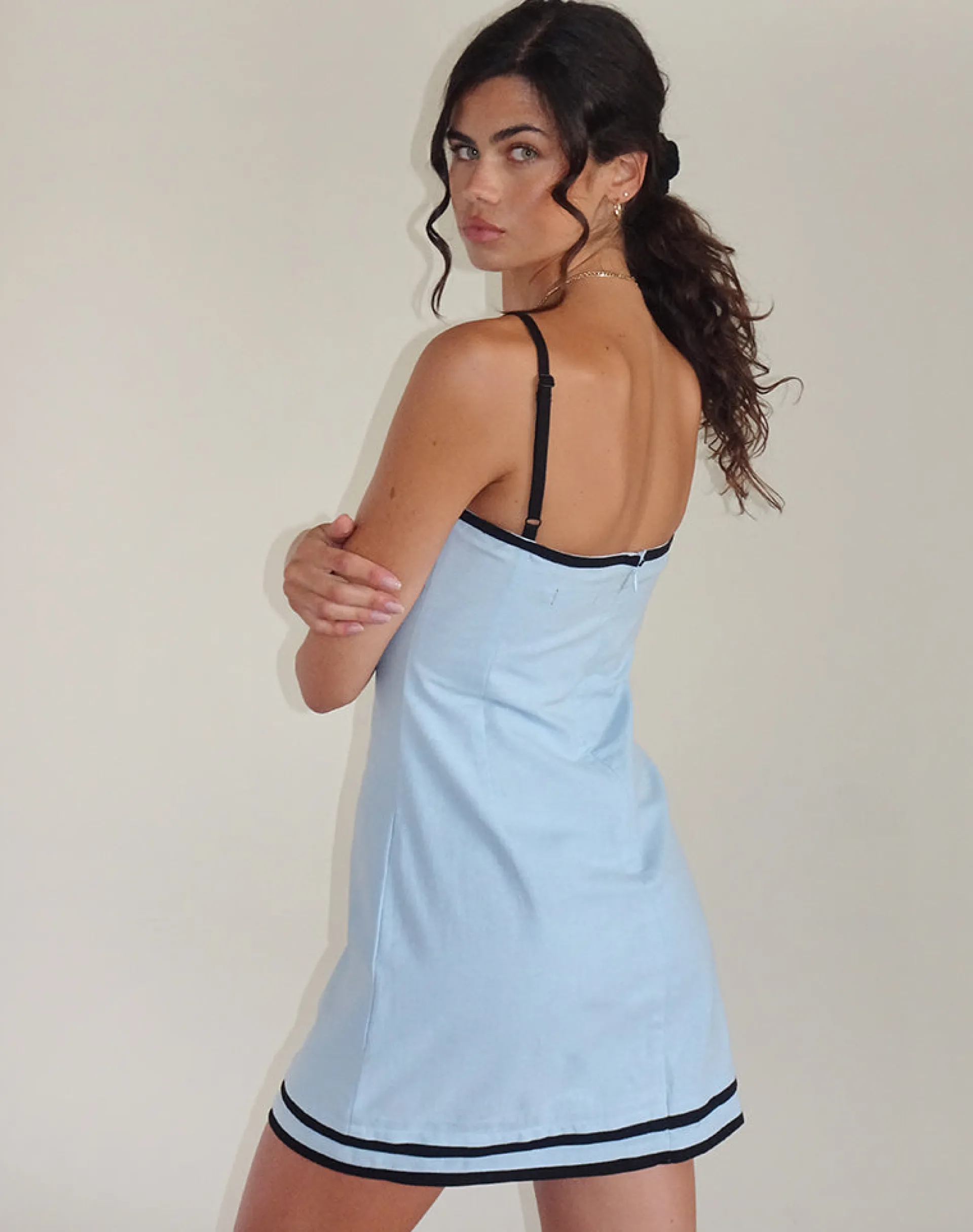 Motel Rocks Party Dresses | Mini Dresses-Plasina Mini Dress in Linen Blue