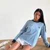 Motel Rocks Basic Tops | Long Sleeve Tops-Prata Long Sleeve Top in Nantucket Blue with Navy Binding NantucketBluewithNavyBinding