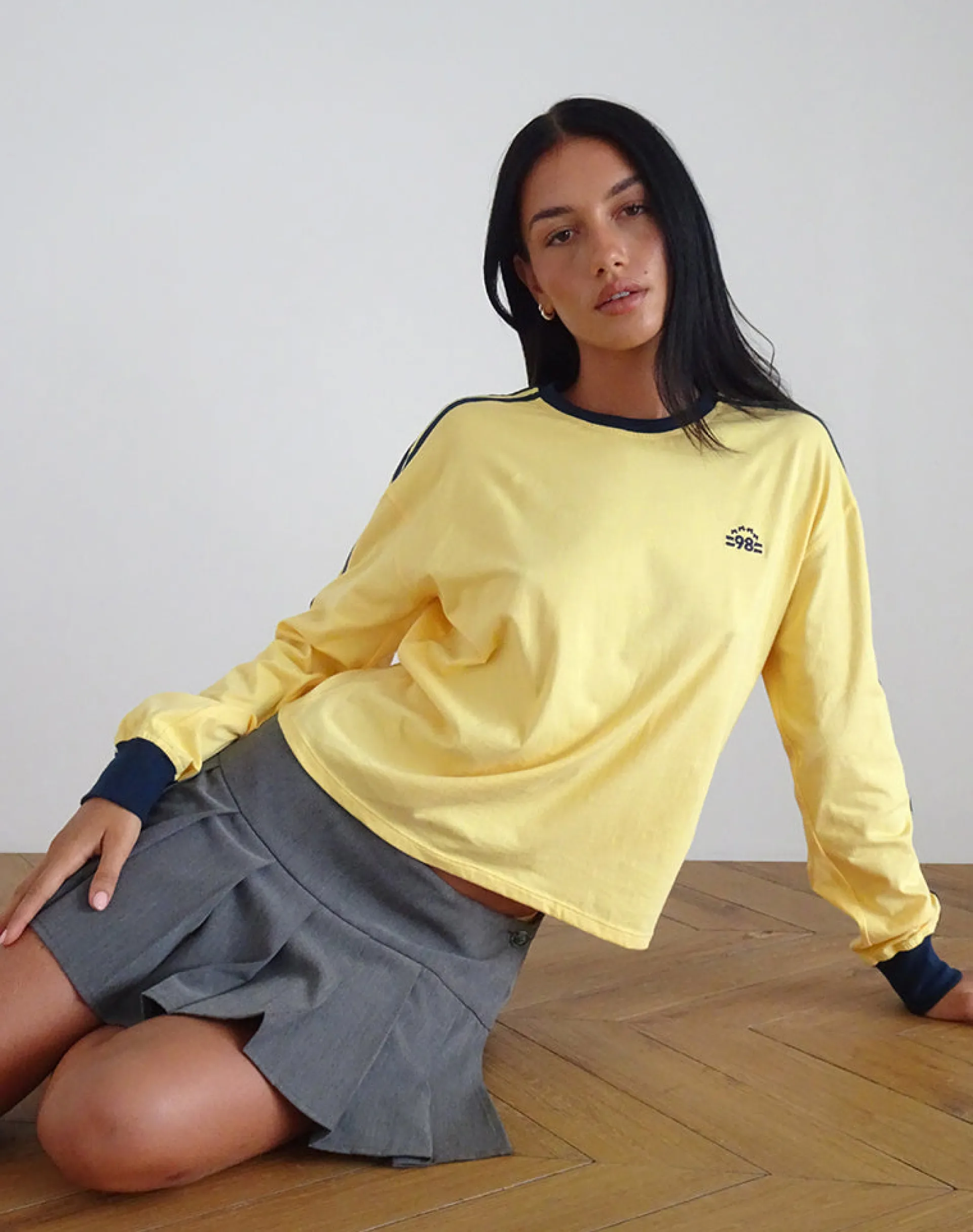 Motel Rocks Basic Tops | Long Sleeve Tops-Prata Long Sleeve Top in Lemonade with Navy Binding LemonadewithNavyBinding